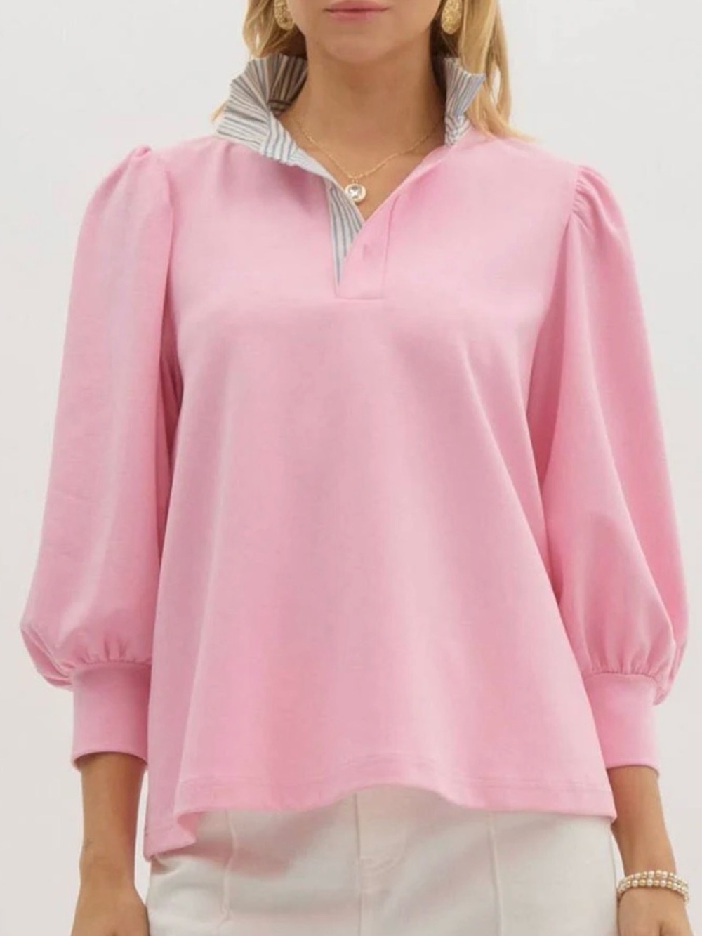 entro Pink Ruffle Collar Long Sleeve Tunic